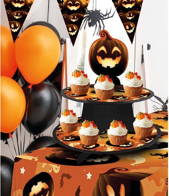 Fiestas Guirca - Halloween Etagere met pompoenen (40x30 cm) - Halloween Decoratie