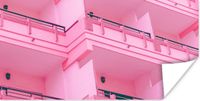 PosterMonkey Poster Balkon - Zomer - Roze - Architectuur - 160x80 cm