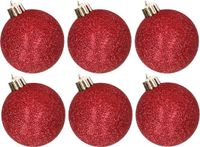 Cosy&Trendy Billiet - Vanlaere 6x stuks kunststof glitter kerstballen rood 6 cm