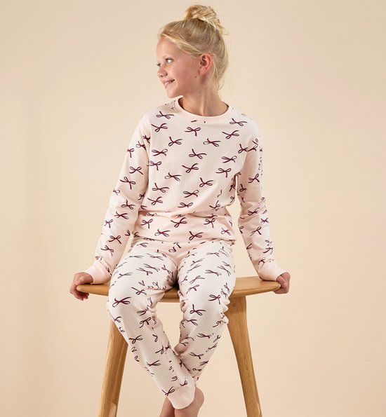 Little Label Liv Pyjama Meisjes Lichtroze Strikjes 6Y/110-116 Extra Zachte Bio-katoen