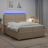 vidaXL LED Boxspringbed met Matras Crèmekleurig 200 x 200 cm Stof