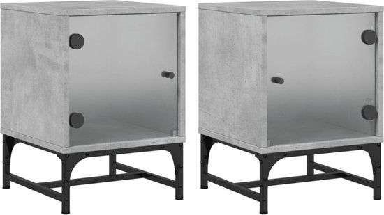 vidaXL Nachtkastjes met glazen deuren 2 st 35x37x50 cm betongrijs