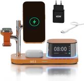 MMOBIEL Draadloze Oplader 5-in-1 met Wekker, Bluetooth Speaker & LED Nachtlamp Geschikt voor MagSafe – 25W Qi2.2 Magnetische Draadloos Oplaadstation Geschikt voor Smartphone, Smart Watch en Oordopjes – Kosmisch Oranje