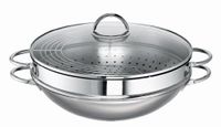 Wokset ROHE-Germany Wokset Ravenna 5-delige set, roestvrij staal, 34 cm, inclusief stoomopzetstuk