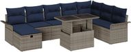 vidaXL Banc de jardin - Ensemble - 2 places assises - Gris/Bleu marine - Polyrattan