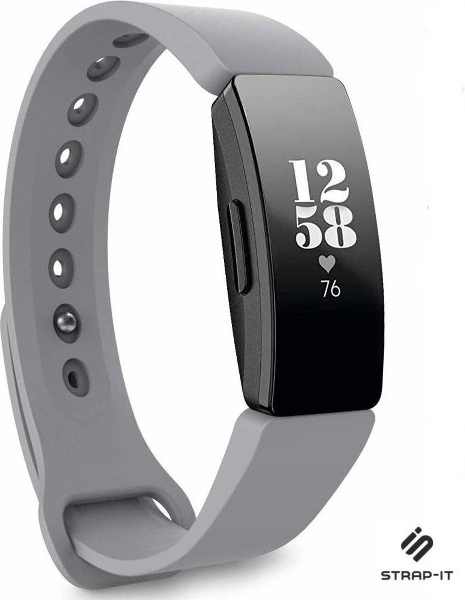 Strap-it Fitbit Inspire / Inspire HR / Inspire 2 silicone band - grijs - Maat: L