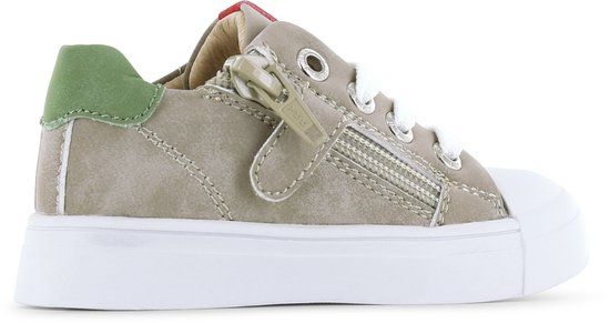 Shoesme Taupe Sneaker Met Stripings - Veterschoen Kind - Jongens - Taupe - Microleer - Maat 28