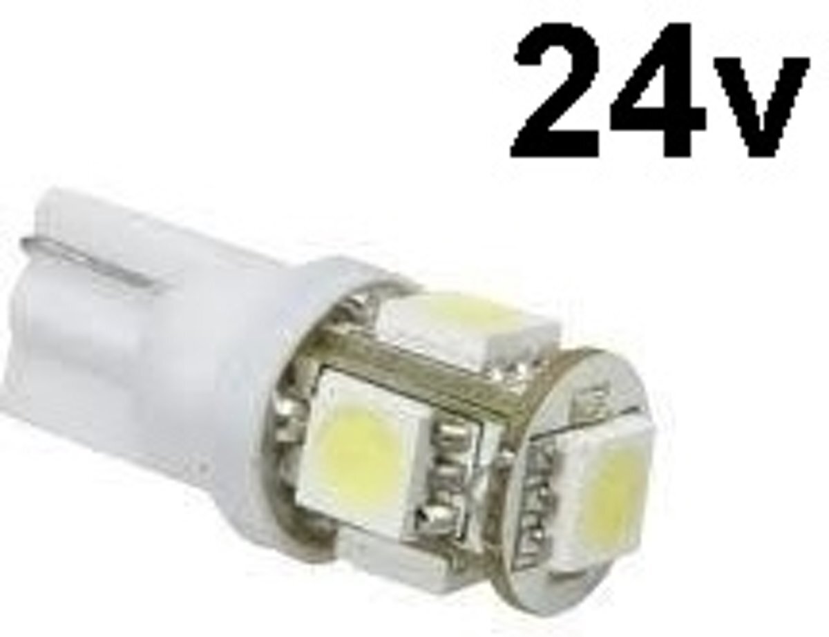 ABC-LED T10 - 24 volt - 5 LED - 5050 SMD - KOUD WIT 6500K