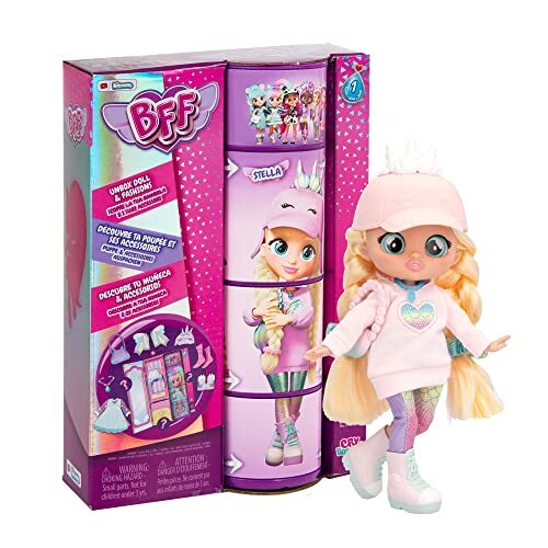 BFF BY BEBÉS LLORONES BFF babywijnen Stella | Fashion verzamelaar pop met lang haar, stoffen kleding en 9 accessoires - cadeau voor meisjes en jongens +3 Years