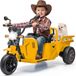 Moto électrique pour enfants - Tricycle 12V draisienne - Remorque et pelle - Télécommande 2.4G - Double moteur - Vitesse réglable - Jaune
