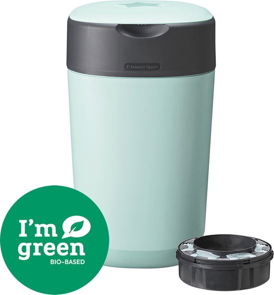 Tommee Tippee Twist & Click Advanced luieremmer, incl. een cassette met antibacteriële folie van duurzame herkomst Green in groen