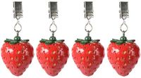 Decoris Tafelkleedgewichtjes/hangers - 4x - Aardbei - Kunststeen - Rood