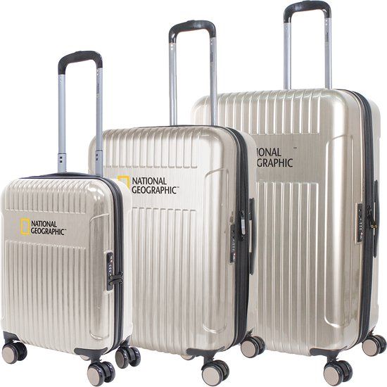 National Geographic Harde Kofferset 3-Delig / Reiskofferset / Trolleyset - Transit - Champagne Goud