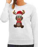 Bellatio Decorations Foute Kersttrui / sweater voor dames - Merry Christmas - grijs - kerst rendier M