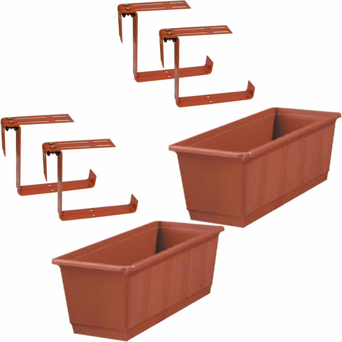 Geli Set van 3 plantenbakken terracotta rechthoekig 40 cm + 6 balkonbeugels