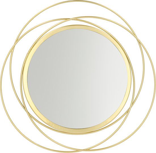 QUVIO Spiegel - Decoratieve spiegel - Wandspiegeltje - Ophangen - Rond - Goud - Metaal - 35,5 cm (d)