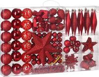 Deuba Kerstboomballen - Set van 102 Kunststof Ø3-6cm - Mat Glanzend Rood