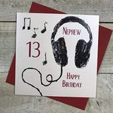 witte WHITE COTTON CARDS Handmade SB54-N13 verjaardagskaart voor neefjes 13 Happy Headphones, handgemaakt, wit