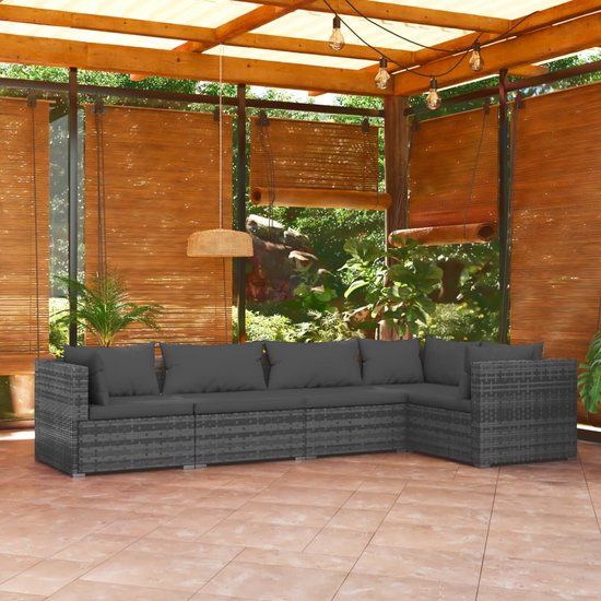 The Living Store Modular Loungeset - Grey - 4 Seater - Rattan