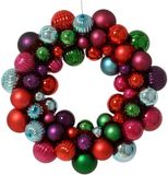 Decoris Kerstballen kerstkrans - gekleurd - D38 cm - kunststof