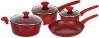 Herzberg Red Forged Cookware Set Marble Coating 7 Pieces HG04715-RED