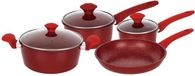 Herzberg Red Forged Cookware Set Marble Coating 7 Pieces HG04715-RED