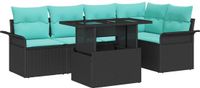 vidaXL Tuinbank Set 6-delig Zwart Polyrotan
