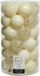 Decoris Kaemingk B.V. 74x stuks kunststof/plastic kerstballen wol wit 6 cm mix - Onbreekbaar - Kerstversiering/kerstboomversiering