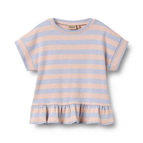 Wheat gestreepte T-shirt lichtblauw/lichtroze