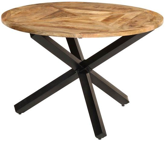 vidaXL Eettafel Ø110x76 cm massief ruw mangohout