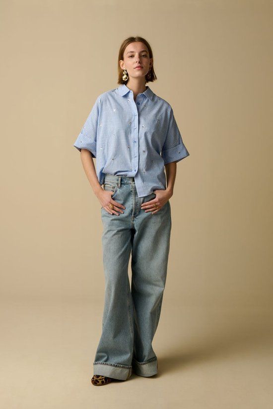 Sissy-Boy Blauwe gestreepte blouse met pailletten