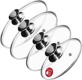 KADAX Pandekselset, universeel deksel van glas met handvat, hittebestendige dekselset in verschillende maten, pannendekselset, glazen deksel voor pot, pan (20 + 24 + 26 + 28 cm, zilveren handvat)