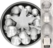 Bellatio Decorations Decoris kerstballen - 37x st. met piek - zilver - 5-6-8-10 cm - kunststof