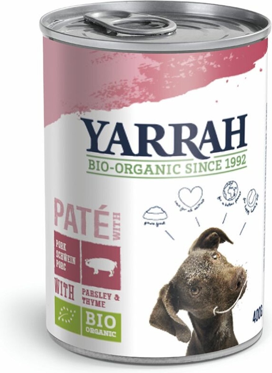 YARRAH 12x Biologisch Hondenvoer Paté Varken 400 gr