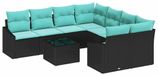 vidaXL Ensemble de canapés, 9 pièces, noir et turquoise, polyrotin, pour 3 personnes