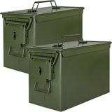 Trucky Set van 2 munitiekisten – Metalen opbergkisten met deksel – 33 x 19 x 23 cm – Legergroen metaal