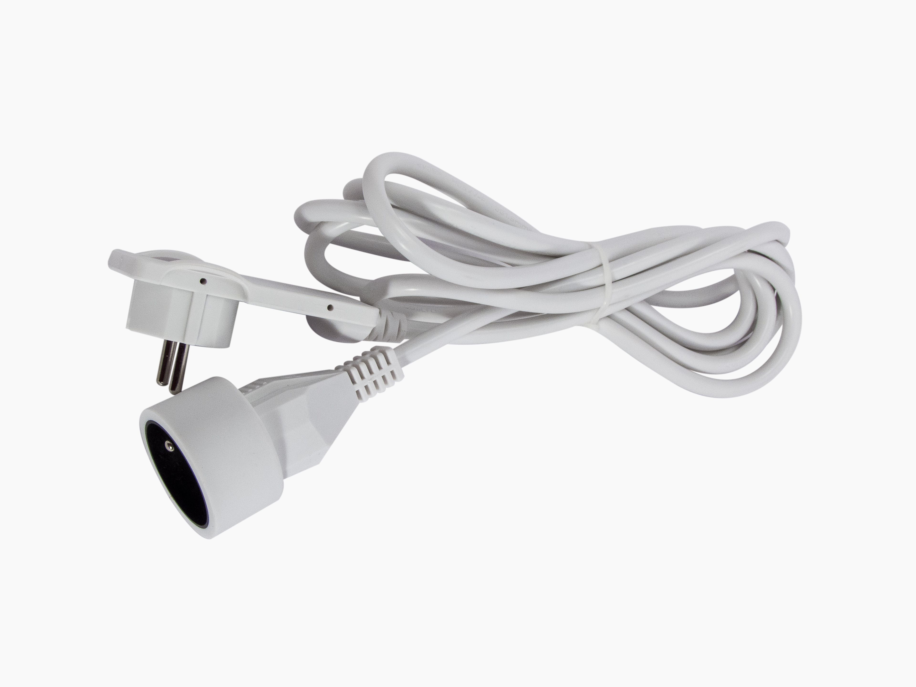 Chacon Verlengsnoer - 3 m - wit - met platte stekker