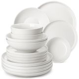 MALACASA, service de 24 pièces en porcelaine, set combiné pour 6 personnes, vaisselle pour le dîner comprenant des assiettes plates, des assiettes à dessert, des assiettes creuses et des bols, blanc
