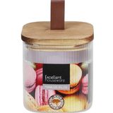 Houseware Excellents récipients en verre, 750 ml, brun, transparent, avec couvercle en bois et joint en silicone, dimensions 10,5x10,5x10,5 cm