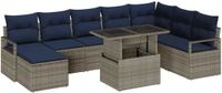 vidaXL Tuinbank Set 9 st Grijs en Marineblauw polyrattan
