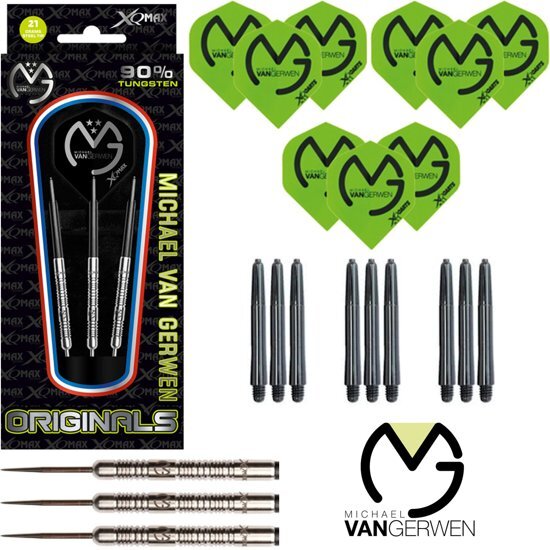 Dragon Darts Michael van Gerwen dartpijlen â€“ Originals - 90% Tungsten â€“ 21 gram â€“ dartpijlen â€“ plus 3 sets darts shafts en 3 sets darts flights â€“ groen