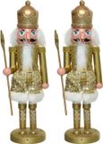 Bellatio Decorations 2x stuks kerstbeeldjes kunststof notenkraker poppetje/soldaat goud 28 cm