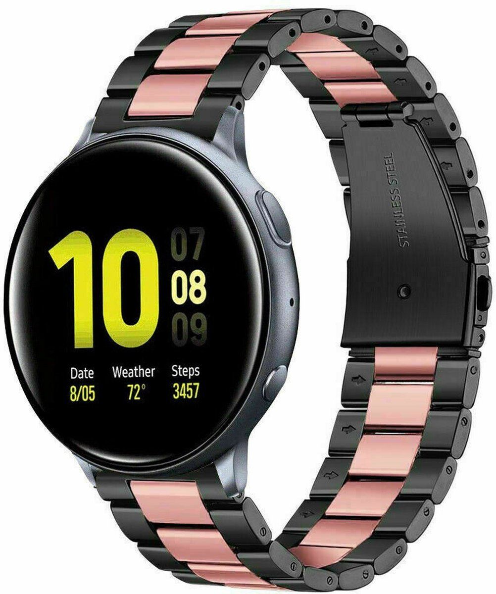 Strap-it Samsung Galaxy Watch Active stalen band - zwart/roze