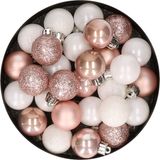 Kaemingk B.V. 28x stuks boules de Noël en plastique rose pâle et blanc mix 3 cm - Décoration de sapin de Noël