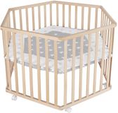 roba Zeshoekige box met inzet in 'Little Stars'-design – Massief beukenhout – Box 3-voudig in hoogte verstelbaar – Mobiel & veilig dankzij geremde wieltjes – Natuurhout