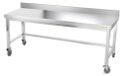 GOLDINOX Plan de travail en acier inoxydable, châssis 1800 x 600 mm, avec dosseret et renfort, sur roulettes, PREMIUM