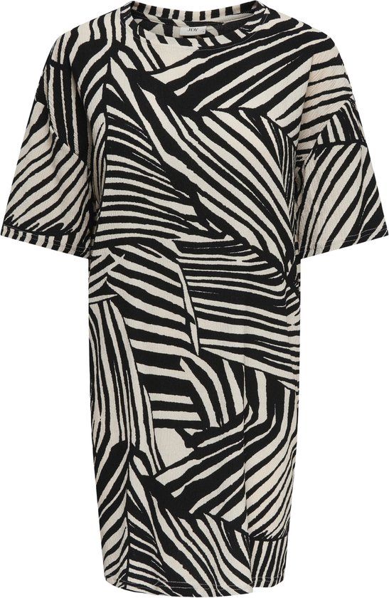 JDY JDYDEBBIE S/S OVERSIZE DRESS JRS DIA Mini jurk Dames Sandshell Zebraprint Jersey Loose Fit