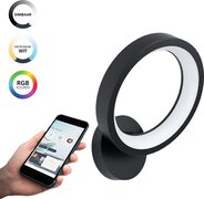 EGLO Connect EGLO connect.z Marghera-Z Smart Wandlamp - 30,5 cm - Zwart/Wit - Instelbaar RGB & wit licht - Dimbaar - Zigbee