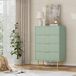 Commode 4 tiroirs vert olive en bois façade cannelée 60p x 39,5l x 93,6h cm, poignées et pieds métal chambre salon