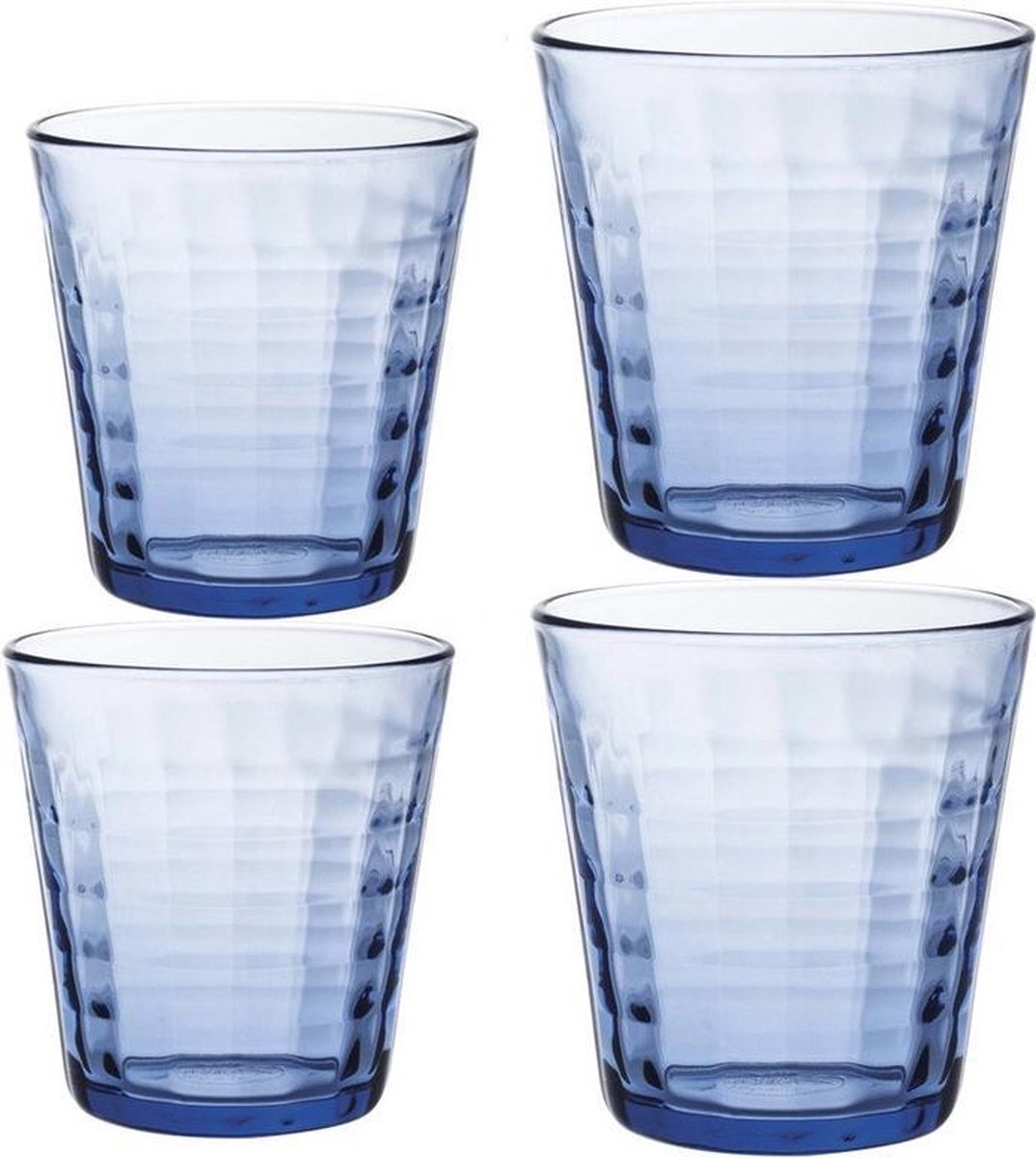 Duralex Drinkglazen/waterglazen Prisme set blauw 220/275 ml - 16-delig - koffie/thee glazen